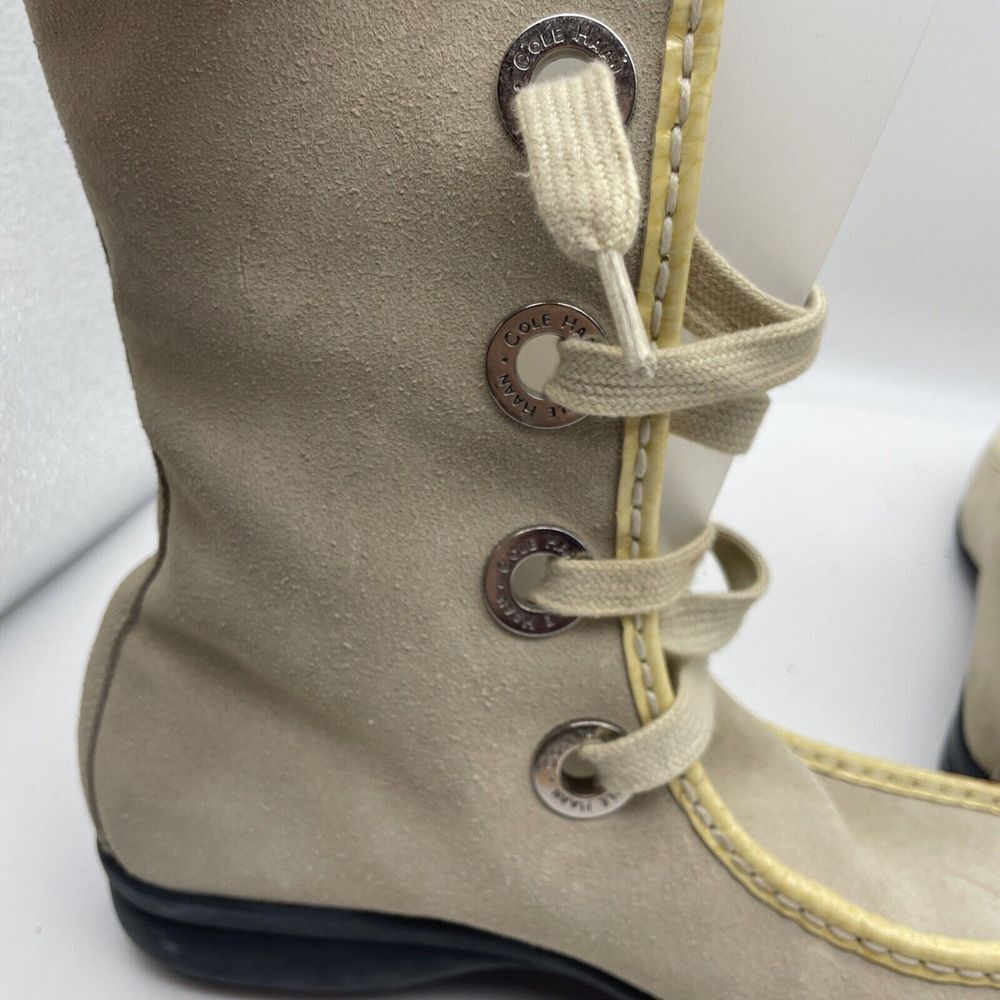 Cole Haan Women's Ivory Suede‎ Boots Fur Lined Waterproof Lace-Up Mid-Calf 6.5B - Picture 7 of 14